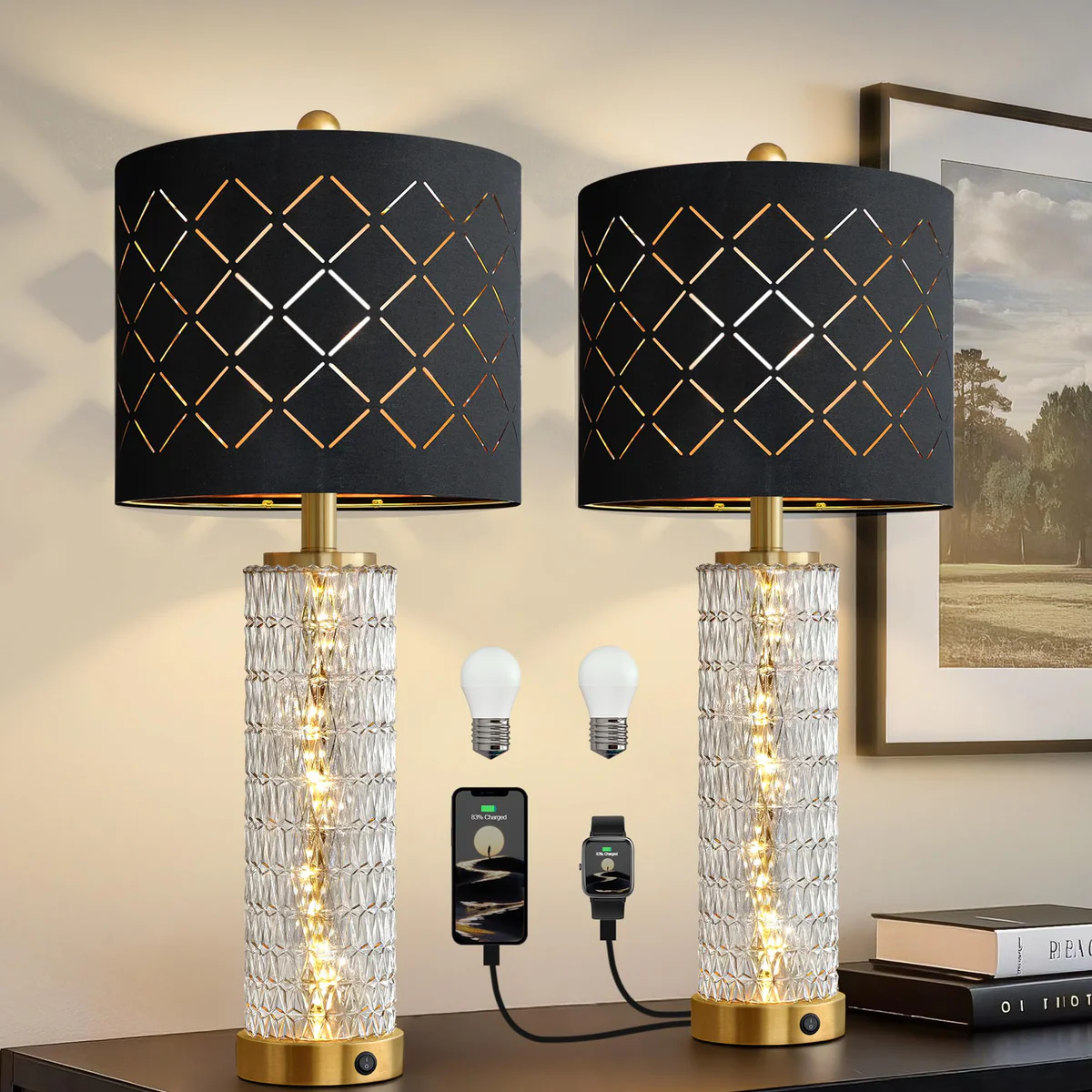 Oneach, Crystal Table Lamps Set