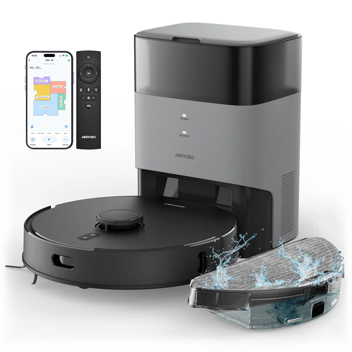 AIRROBO Robot Vacuum and Mop Combo, Self-Emptying