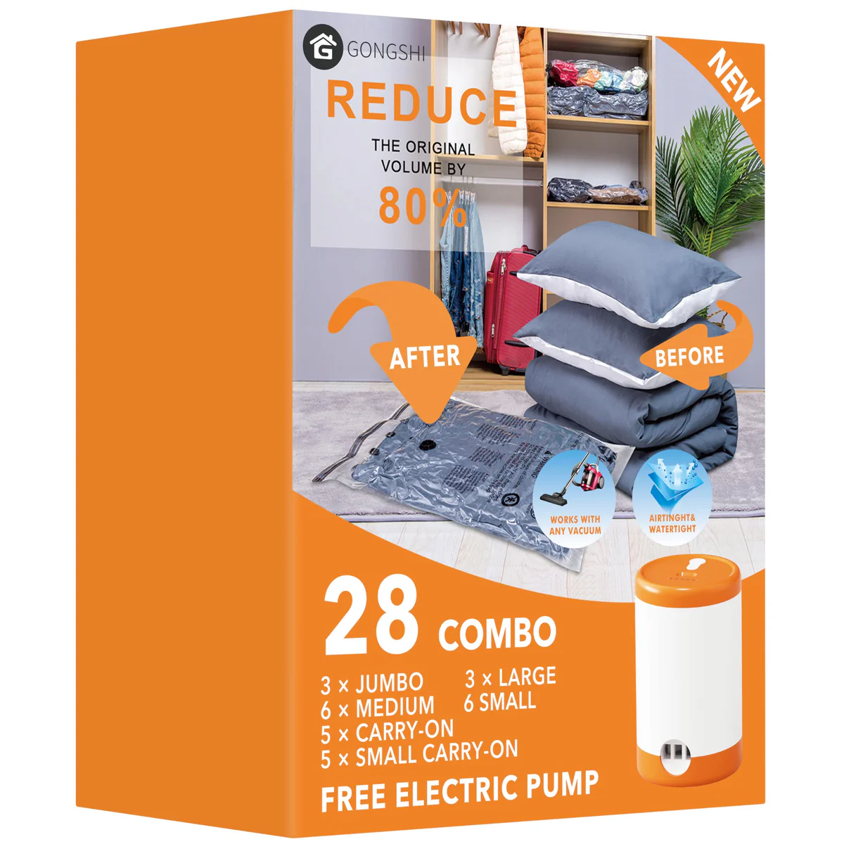 GONGSHI Vacuum Storage Bags with Electric Pump