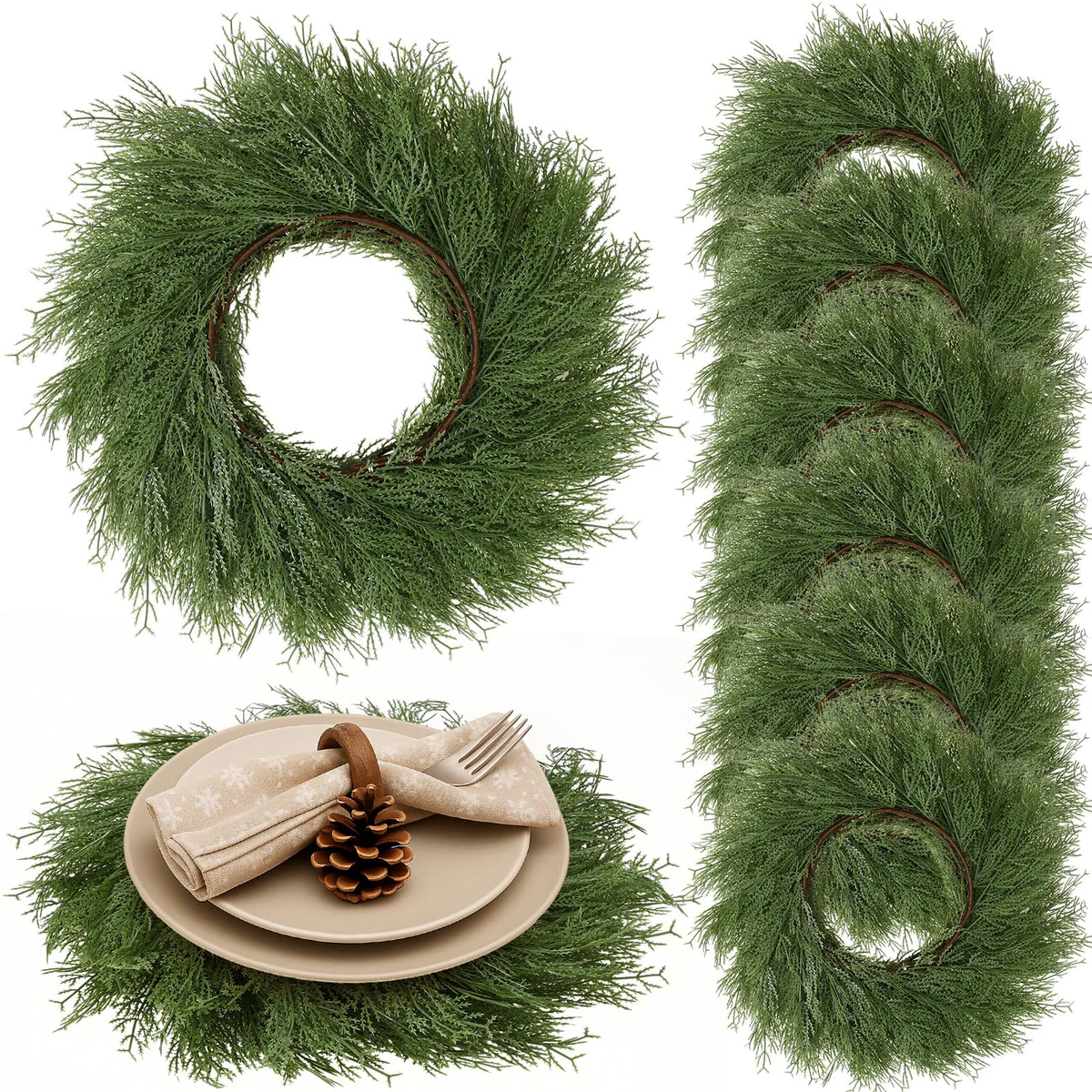 Gandeer Christmas Pine Needle Holiday Placemats Set
