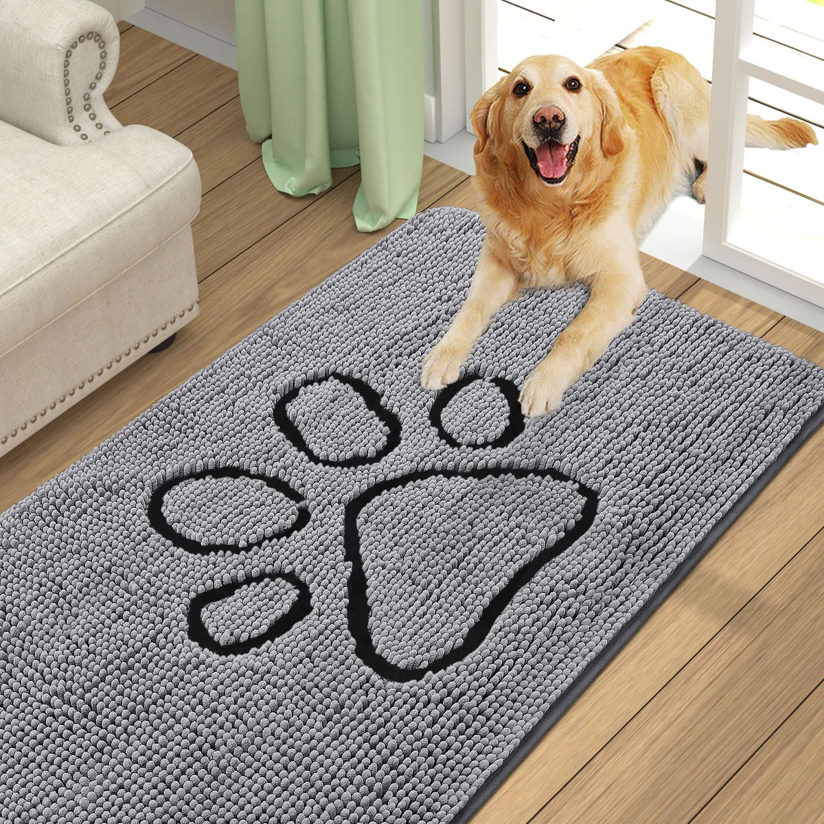 Smiry Dog Paw Print Chenille Doormat