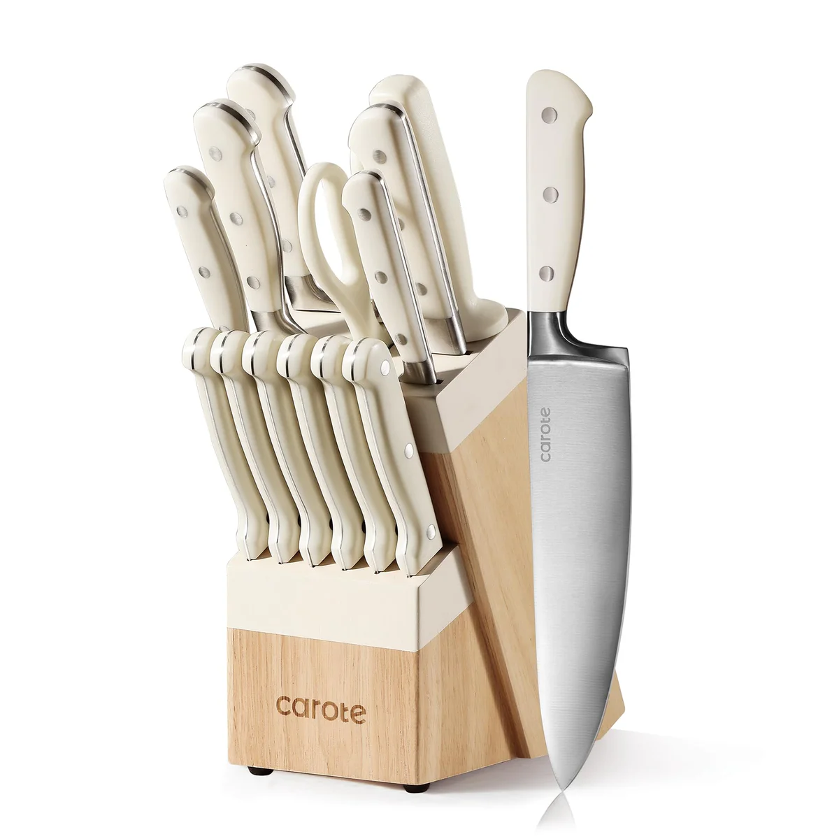 CAROTE Knife Set with Block, Kitchen Knives