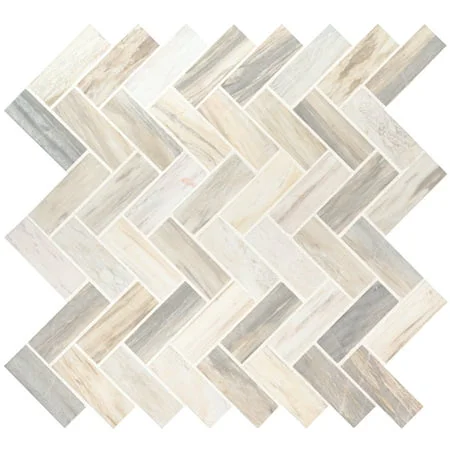 MSI Angora Herringbone Polished Marble Mosaic Tile