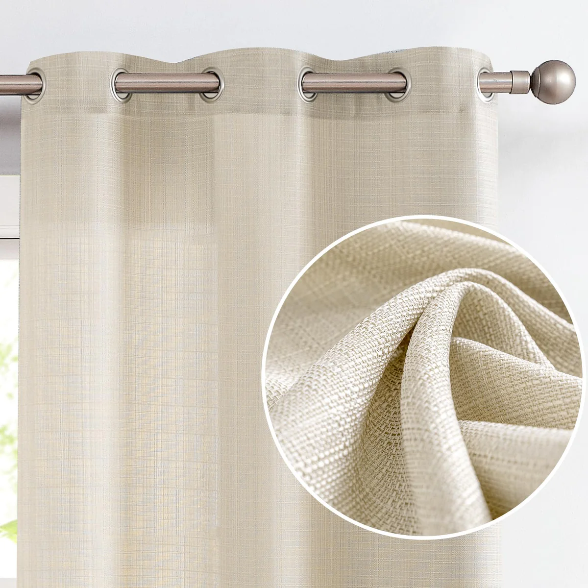 Linen Textured Window Curtain Panels
