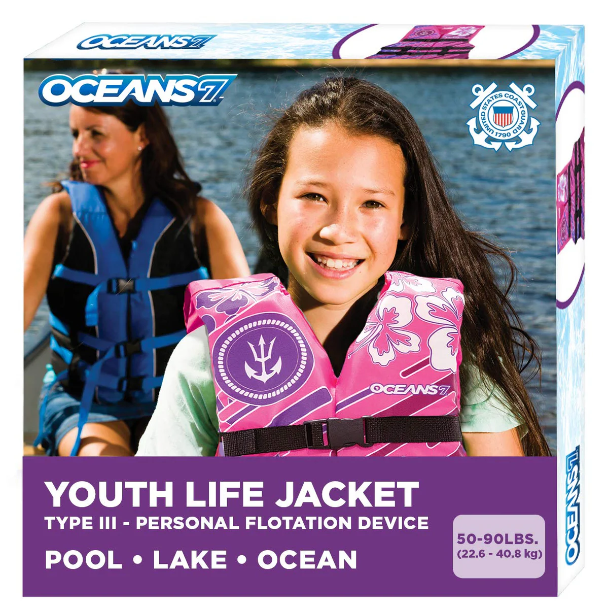 New & Improved Oceans7 US Coast Guard Approved, Youth Life Jacket, Flex-Form Chest, Open-Sided Desig