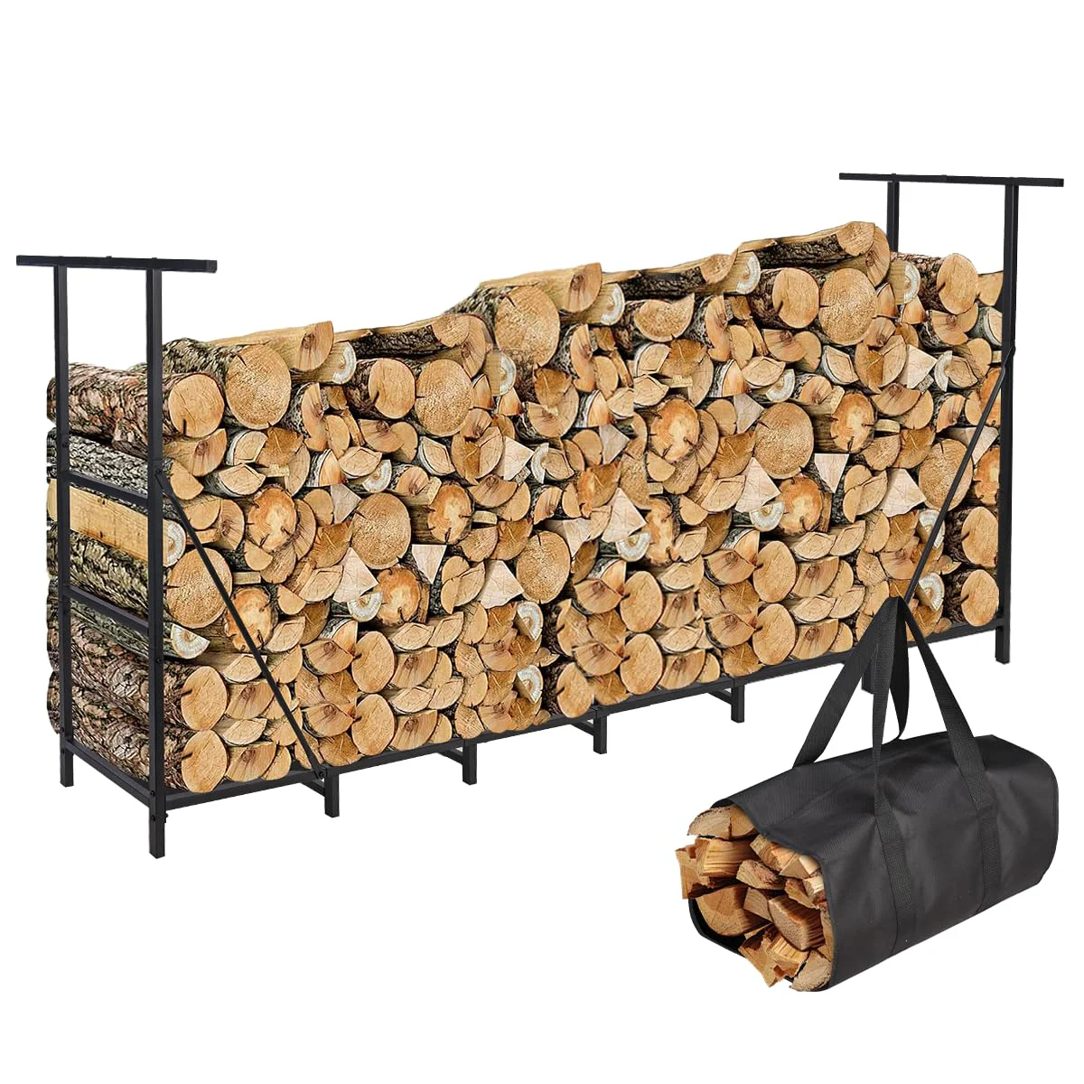 Vailge Heavy Duty Adjustable Firewood Rack with Carrier