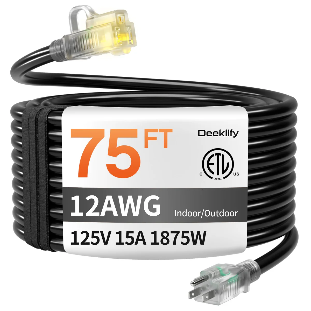 Deeklify 75FT Heavy Duty Extension Cord