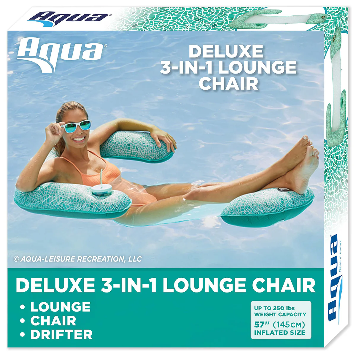 AQUA Mosaic 3-in-1 Pool Chair Lounge, Inflatable Pool Float, Multi-Purpose Pool Chair (Lounge, Drift