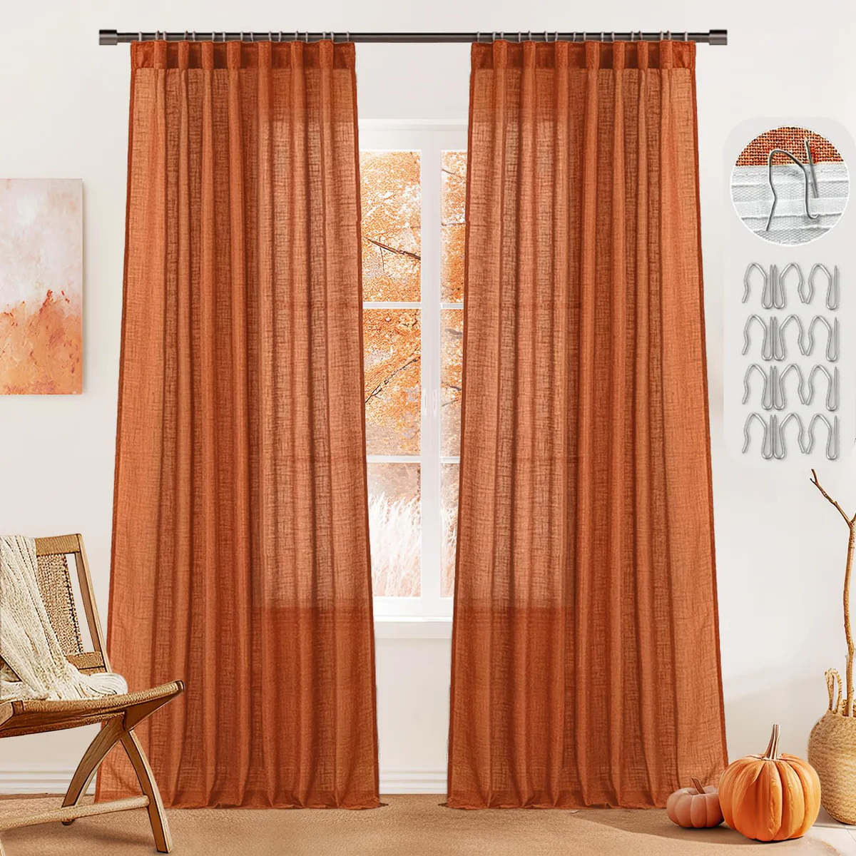 MIULEE Linen Blend Pinch Pleated Curtains