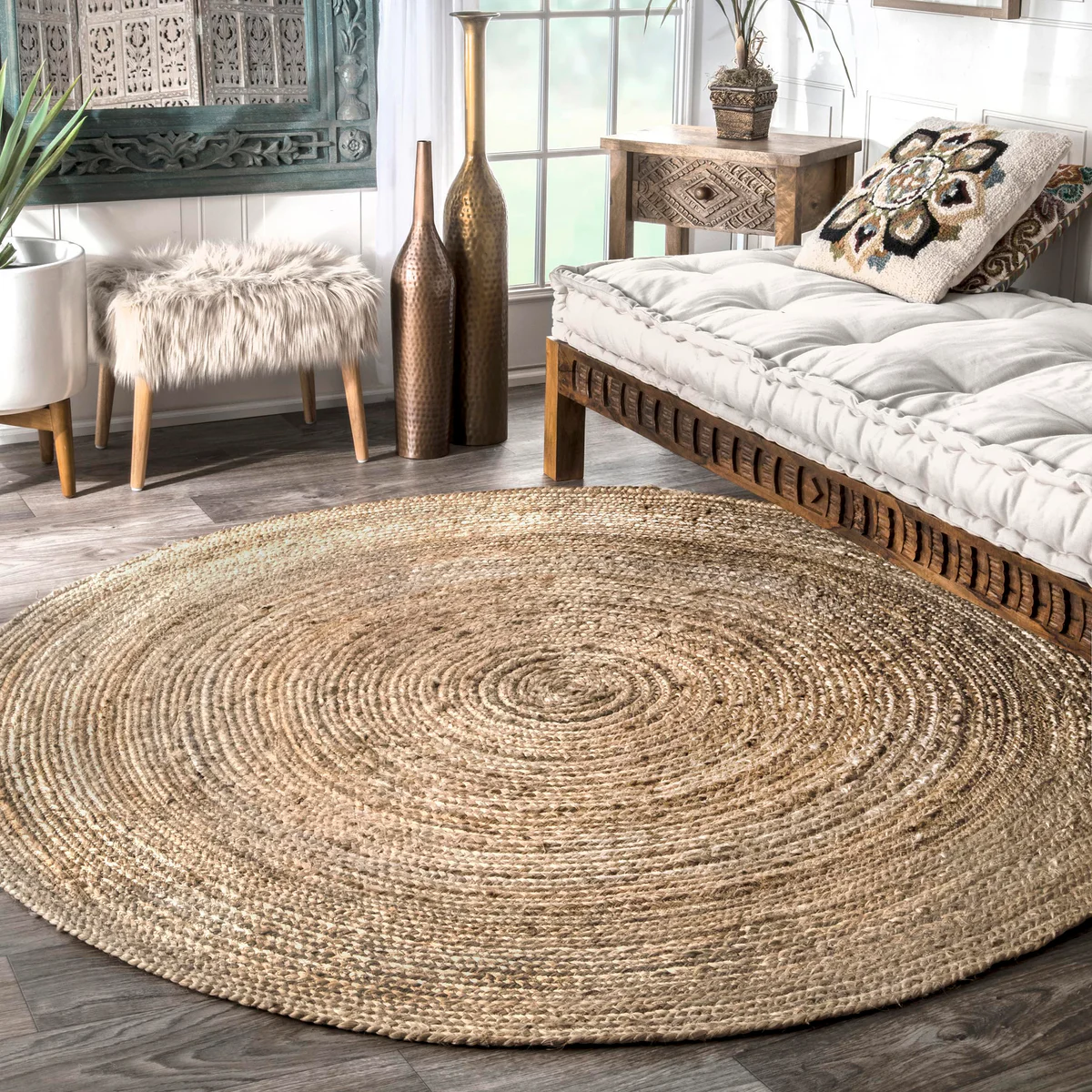 nuLOOM Rigo Hand Woven Jute Area Rug, 4' Round, Natural