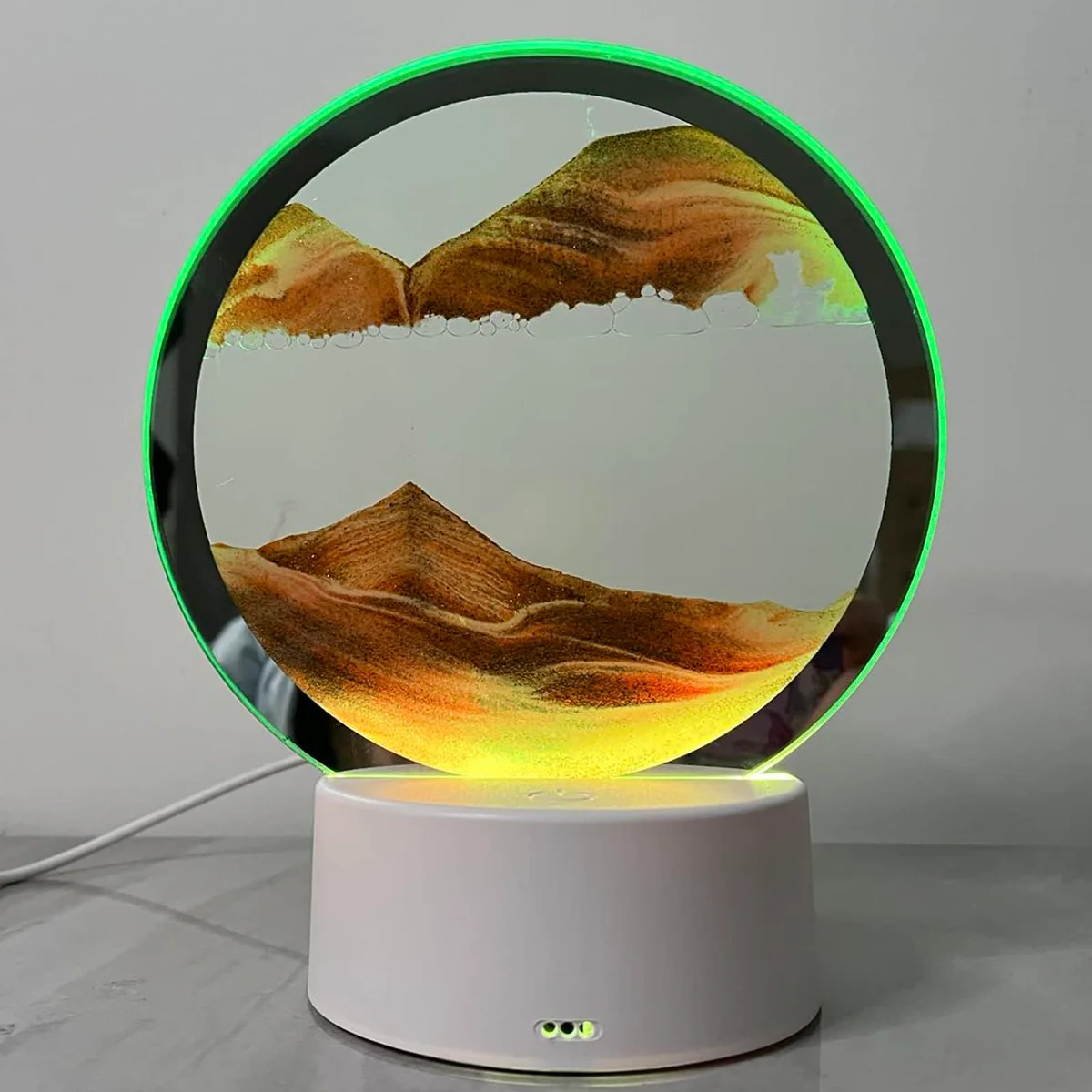VANTREEGAO Moving Sand Art Lamp Round Glass Tabletop Decor
