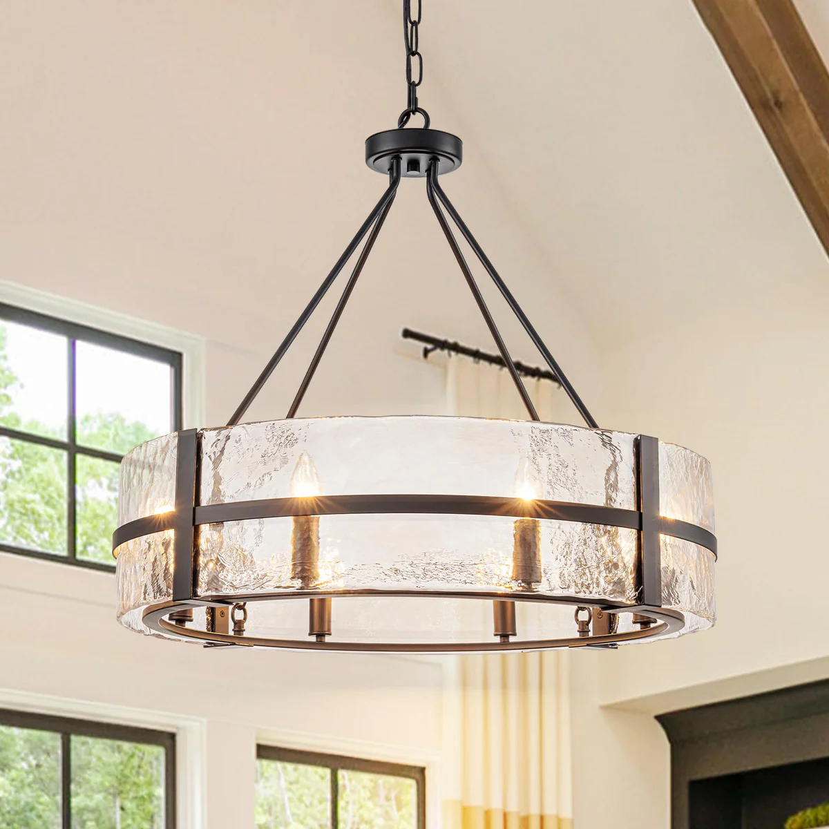 HUOKU Modern Black Glass Chandelier Pendant Lighting