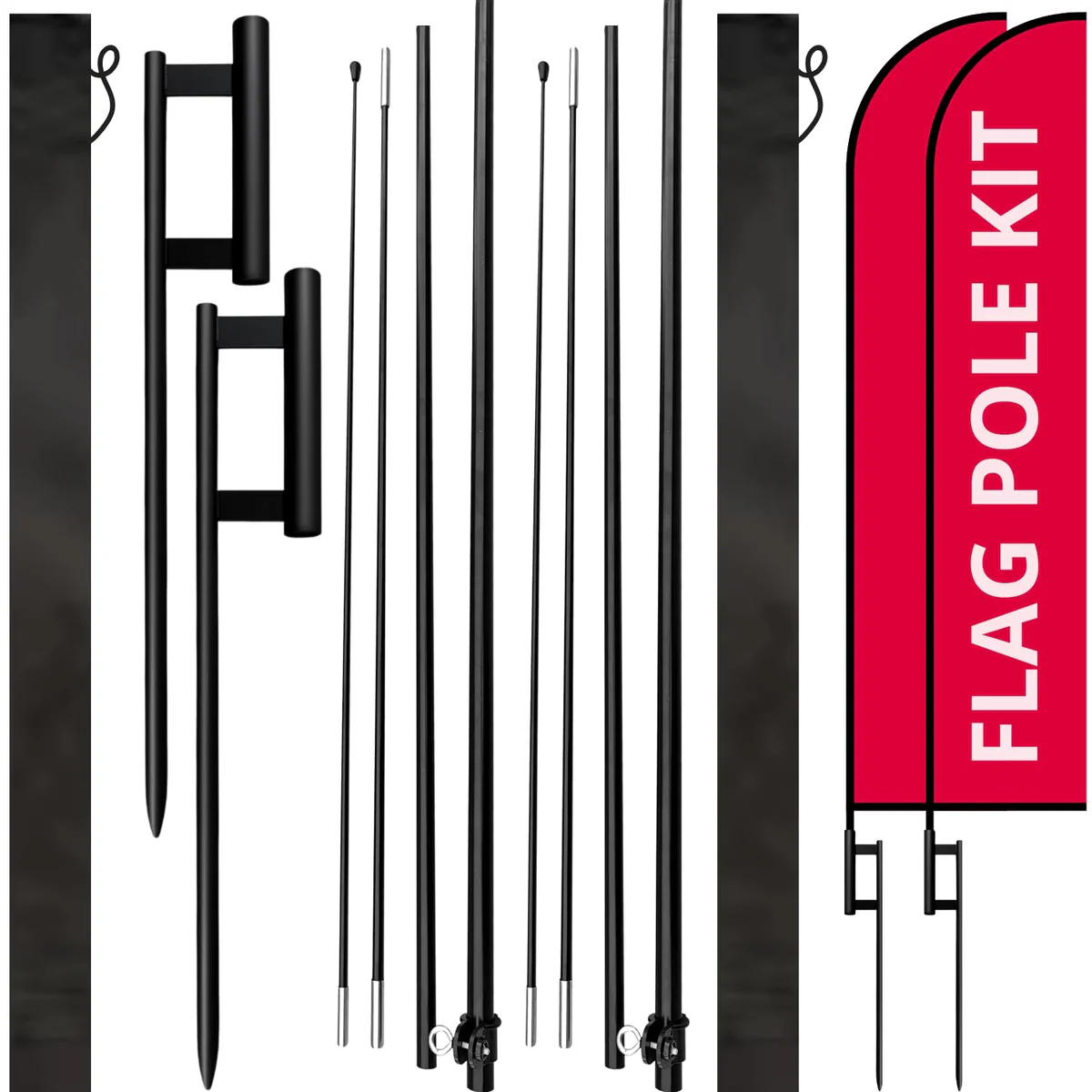 ASHUR Feather Flag Pole Kit, 2 Pack