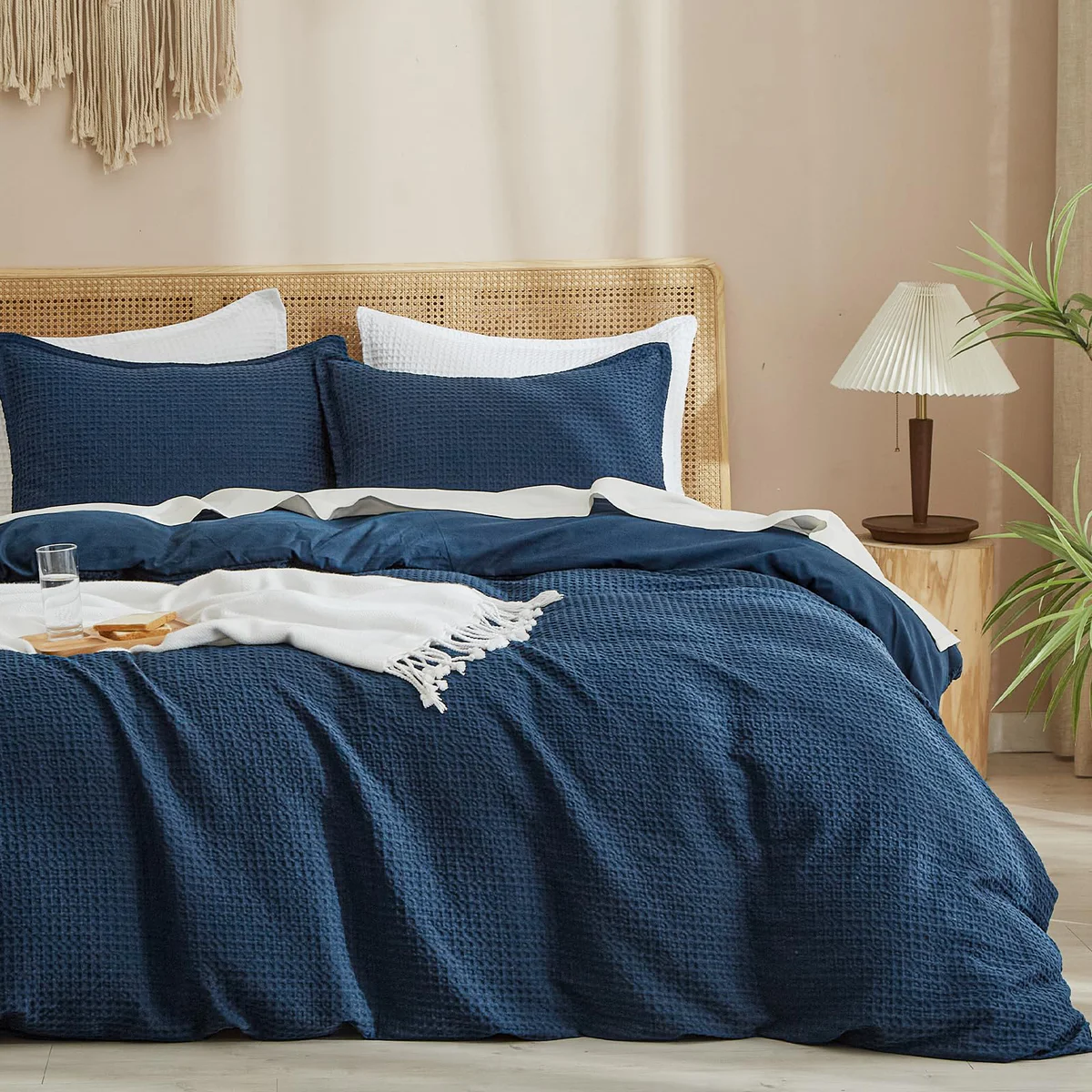PHF Waffle Weave Duvet Cover Set with Pillow Shams