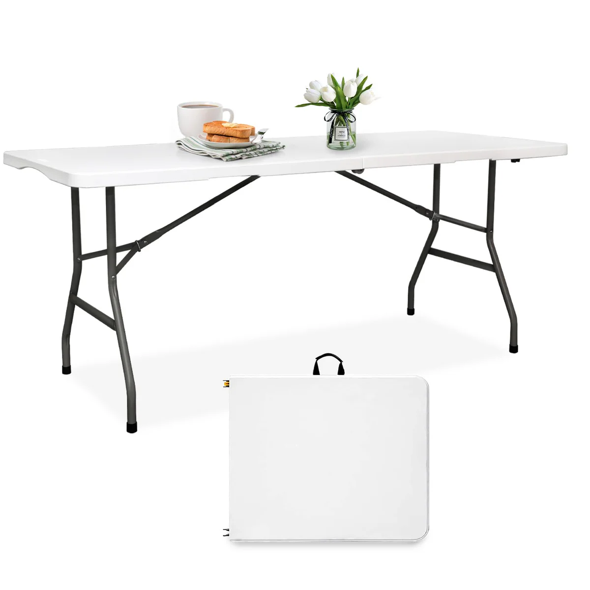 Pollilar 6FT Folding Table Heavy Duty Plastic Foldable Table, image size:1200x1200