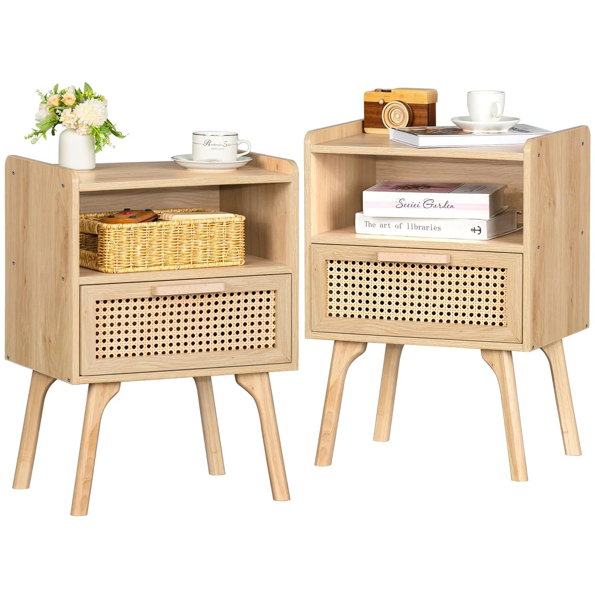 Lerliuo Nightstand End Table with Drawer and Storage Shelf Set