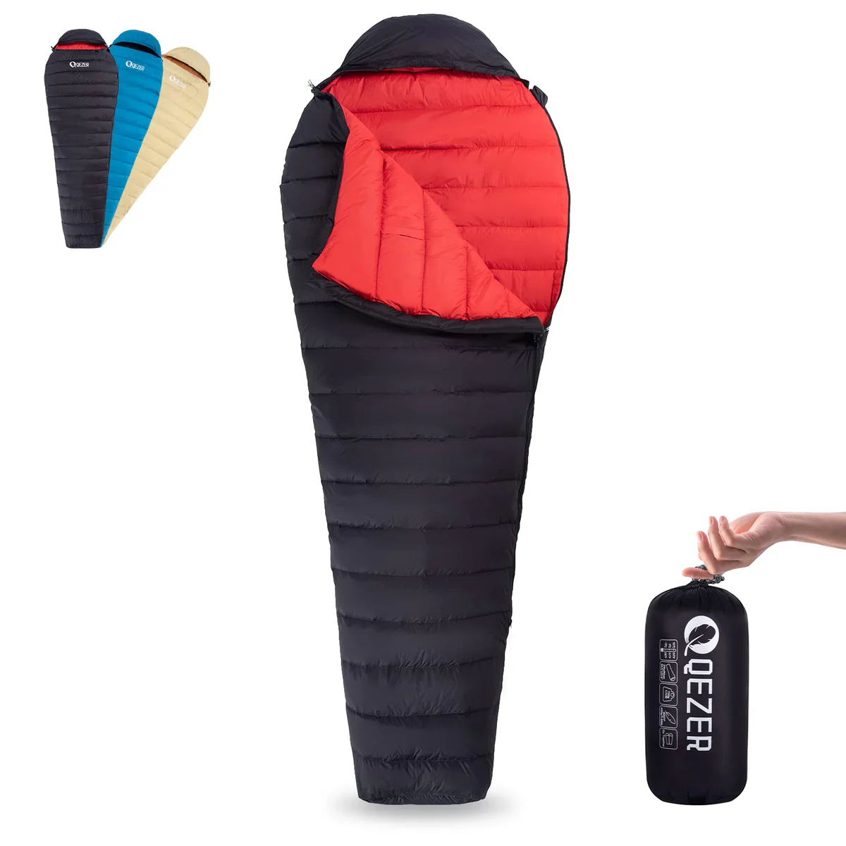 QEZER Ultralight Down Mummy Sleeping Bag