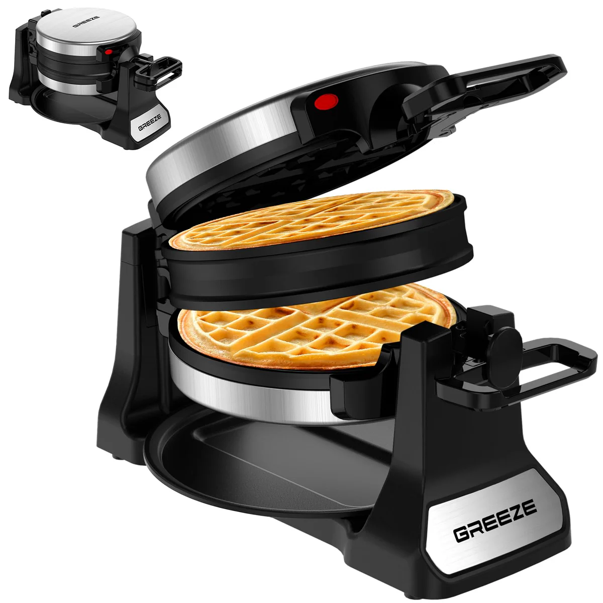Greeze Double Belgian Waffle Maker Rotating Nonstick