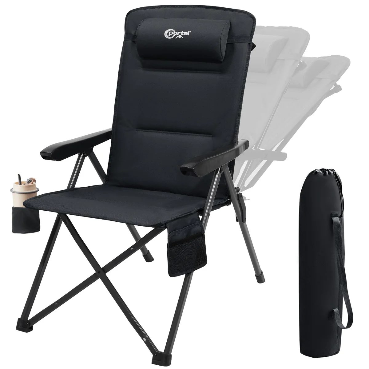Portal Reclining Folding Camping Chair with Cup Holder