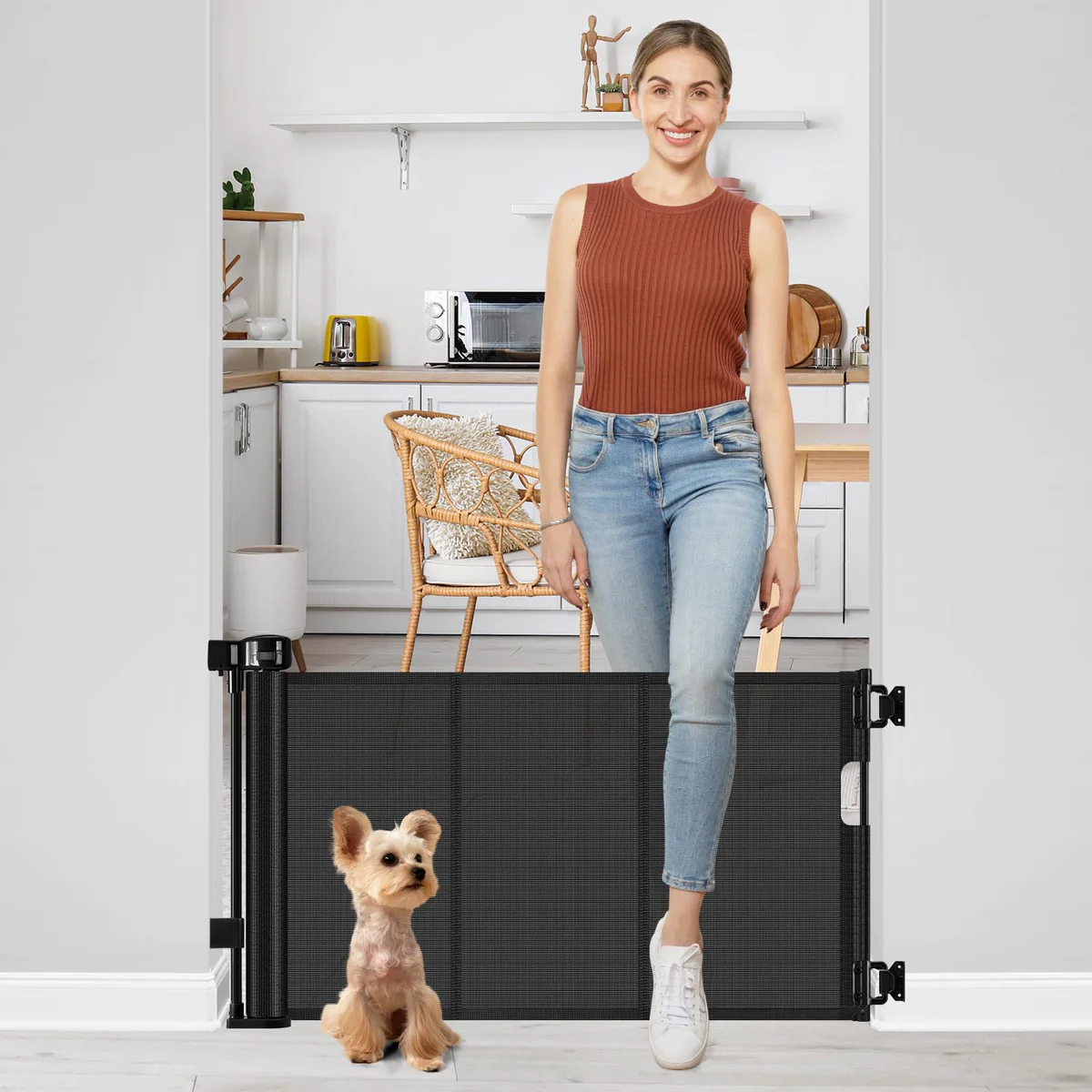 Bingguz Retractable Pet Gate - Short and Narrow Mesh Safety Barrier