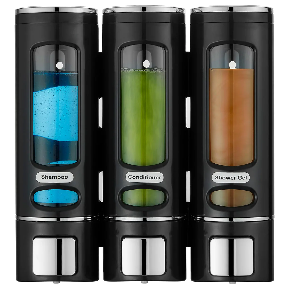 Shampoo and Conditioner Dispenser,Shower Shampoo Dispenser 3 Chamber No Drilled Shampoo Dispenser for Shower Wall Mounted Shower Dispenser Body Wash Dispenser for Bathroom Kitchen Hotel, Black Black 3