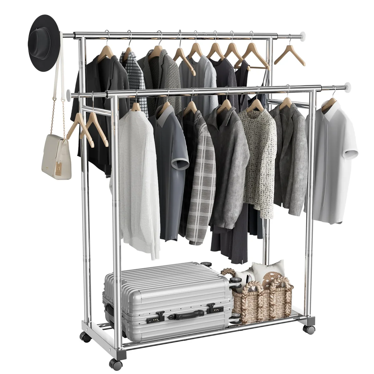 Saincustom Adjustable Stainless Steel Rolling Garment Rack
