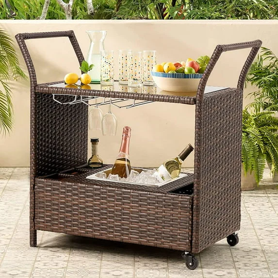 VIVOHOME Wicker Bar Cart