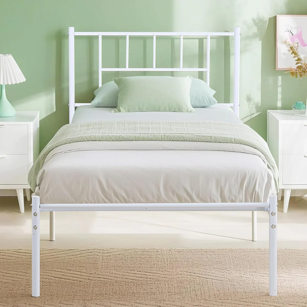 VECELO Twin Metal Platform Bed Frame with Headboard