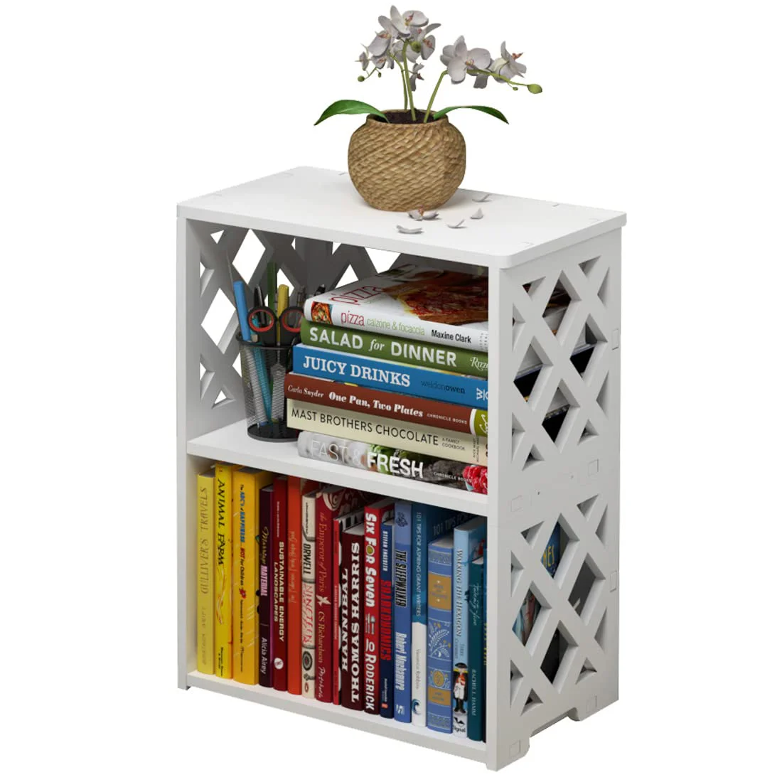 Rerii Small Bookshelf, 2 Tier Bookshelf for Small Spaces
