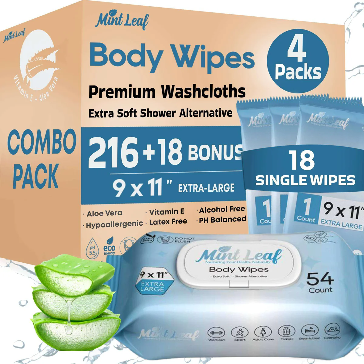 MintLeaf Body Wipes Premium Extra Large Washcloths
