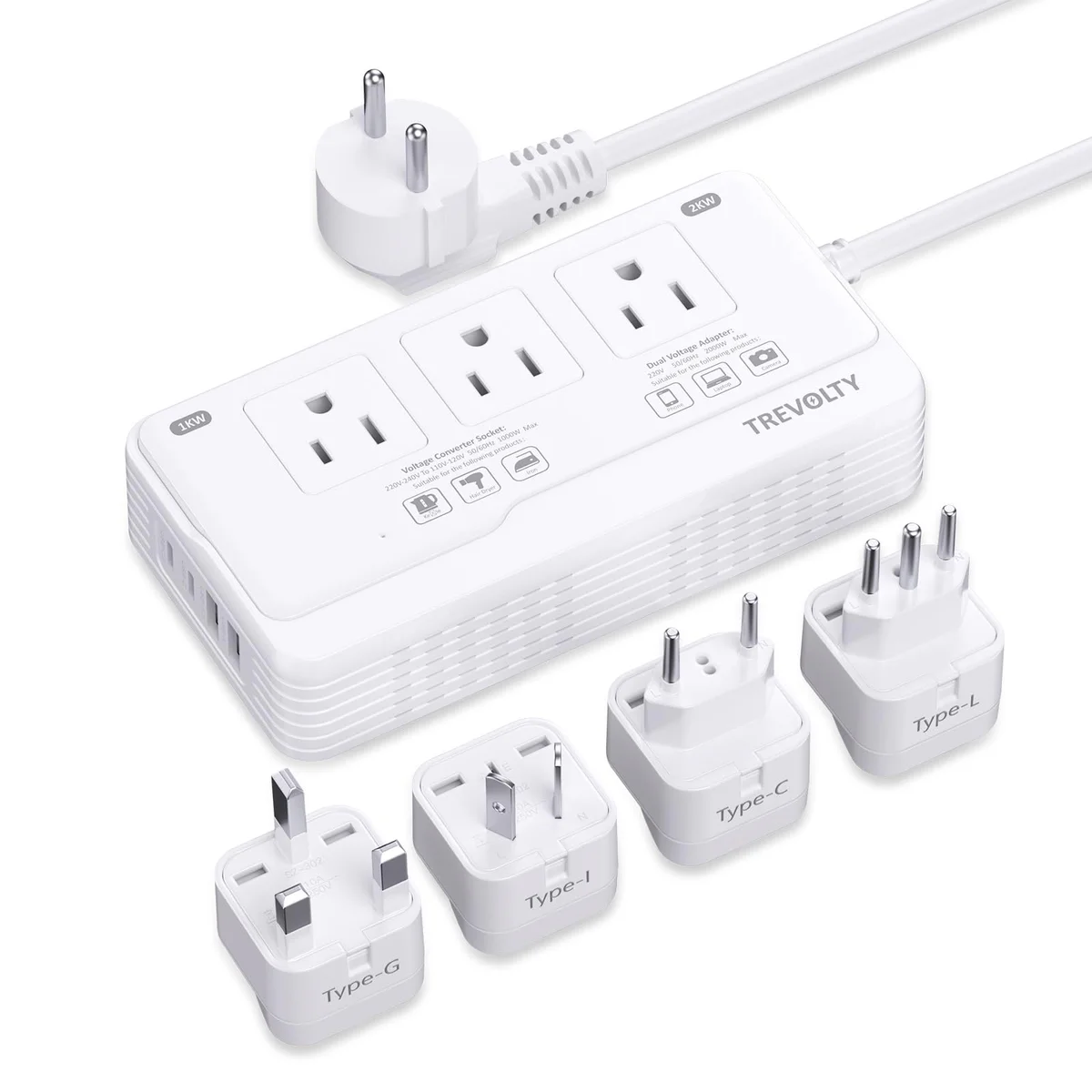 TREVOLTY 2000W Step Down Voltage Converter US to Europe Adapter