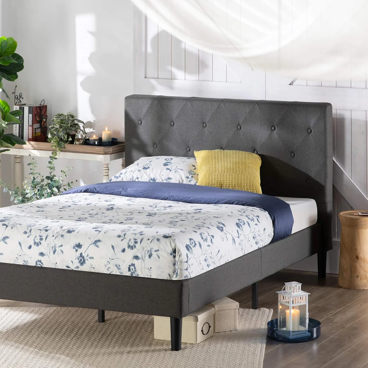 Zinus Shalini Diamond Stitched Platform Bed Frame