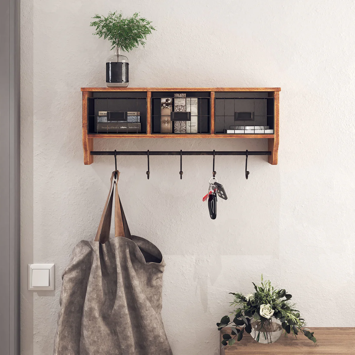 HBCY Creations Wall Mounted Entryway Shelf with Hooks