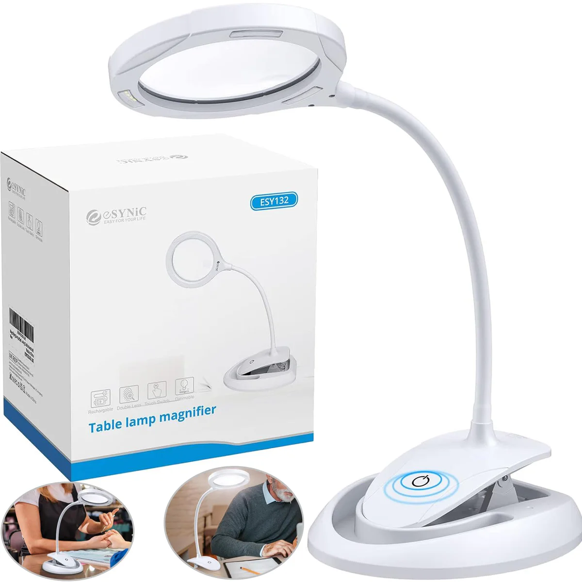eSynic LED Magnifying Lamp with Stand and Clamp