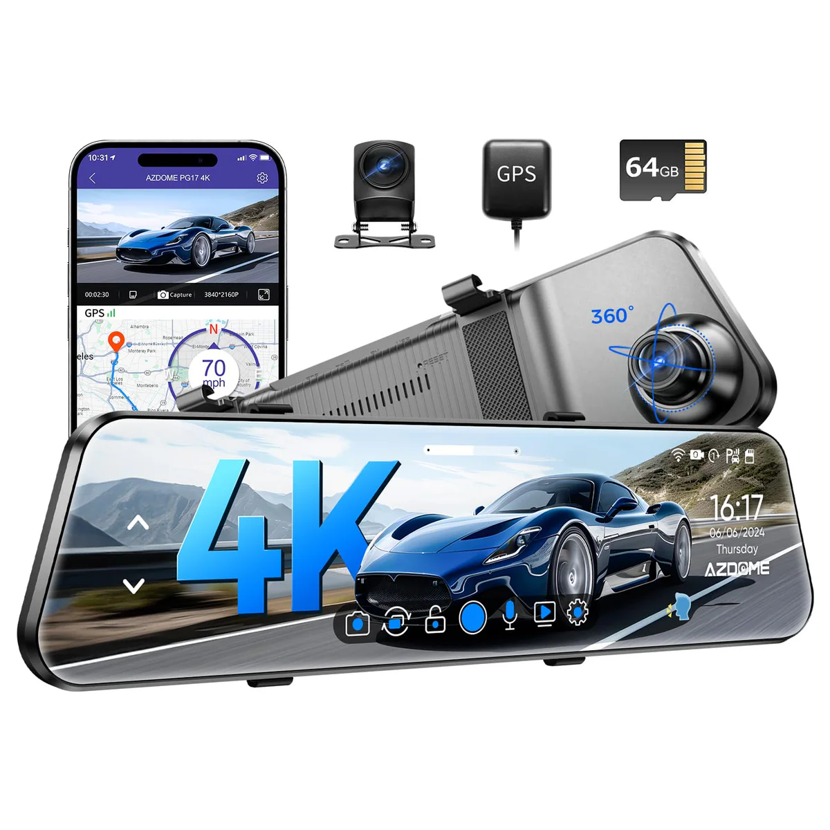 AZDOME 4K Mirror Dash Cam