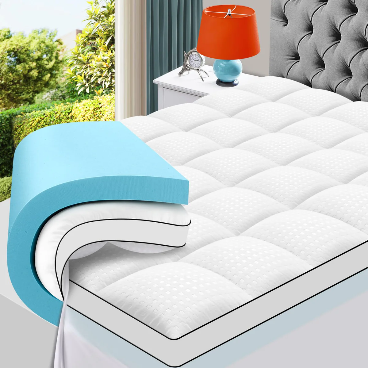 MASVIS Cooling Gel Memory Foam Mattress Topper