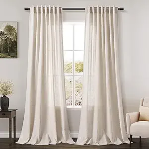 Nanspring Beige Flax Linen Curtains 84 inches Long 