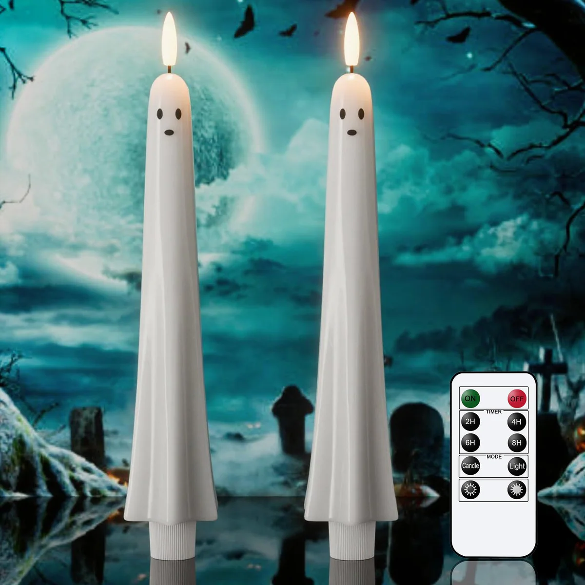 Eldnacele Flameless Ghost Taper Candles with Remote