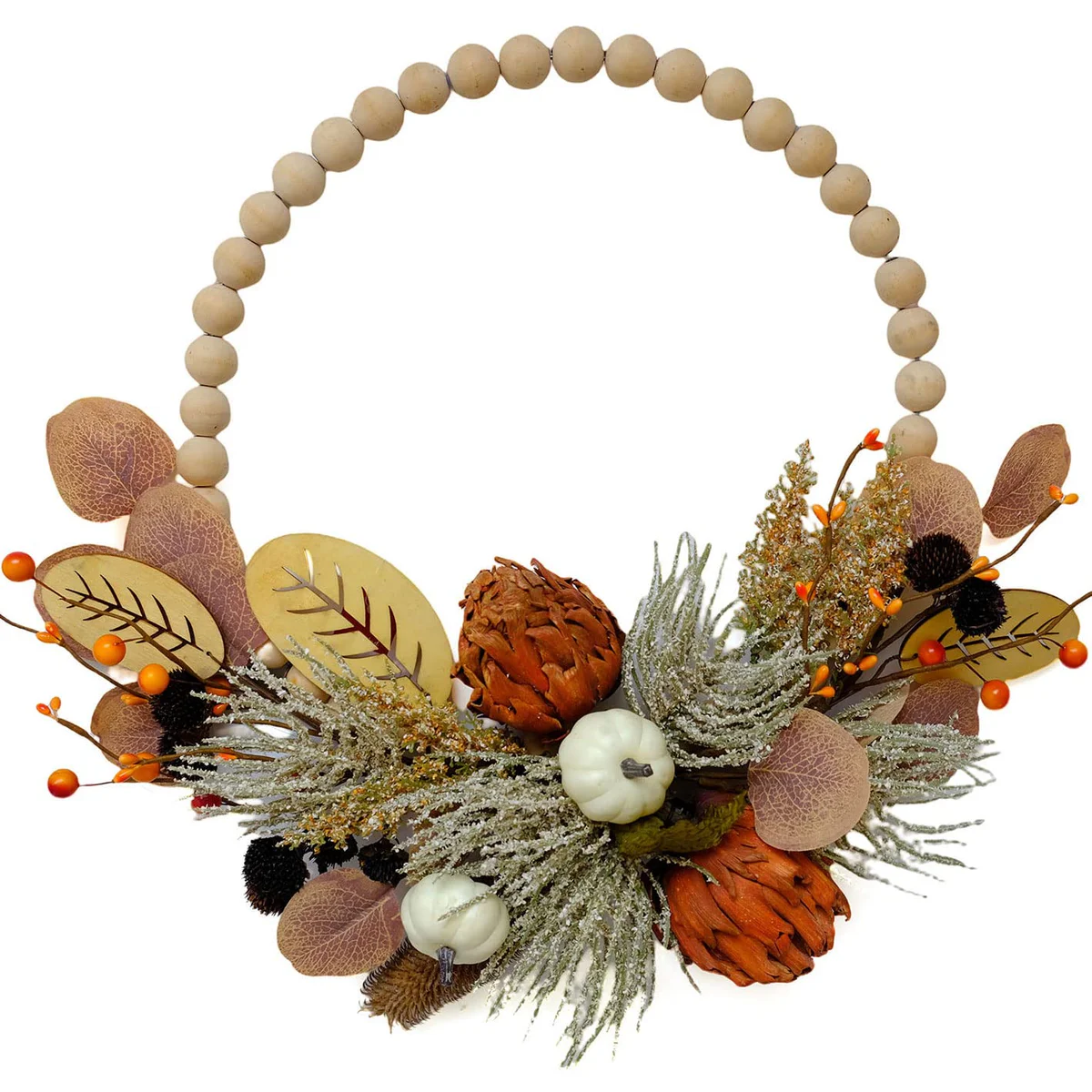 TEMPUS Fall Wood Bead and Artichoke Autumn Wreath