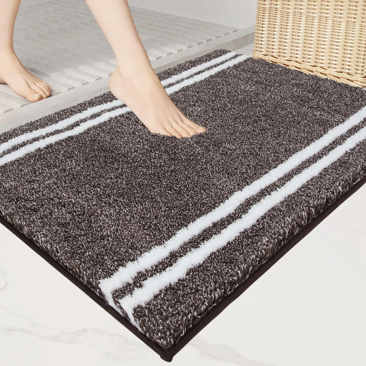 PURRUGS Shaggy Microfiber Bathroom Rug Non-slip Absorbent Bath Mat