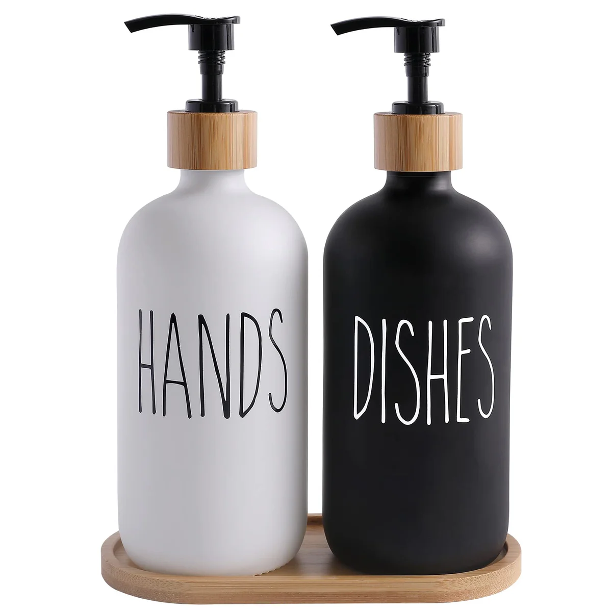 MOMEEMO Glass Hand Soap and Dish Soap Dispenser Set with Tray