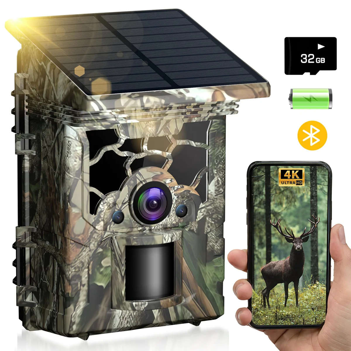 Zelvor 4K 46MP Trail Camera Solar Powered WiFi Bluetooth Game Camera