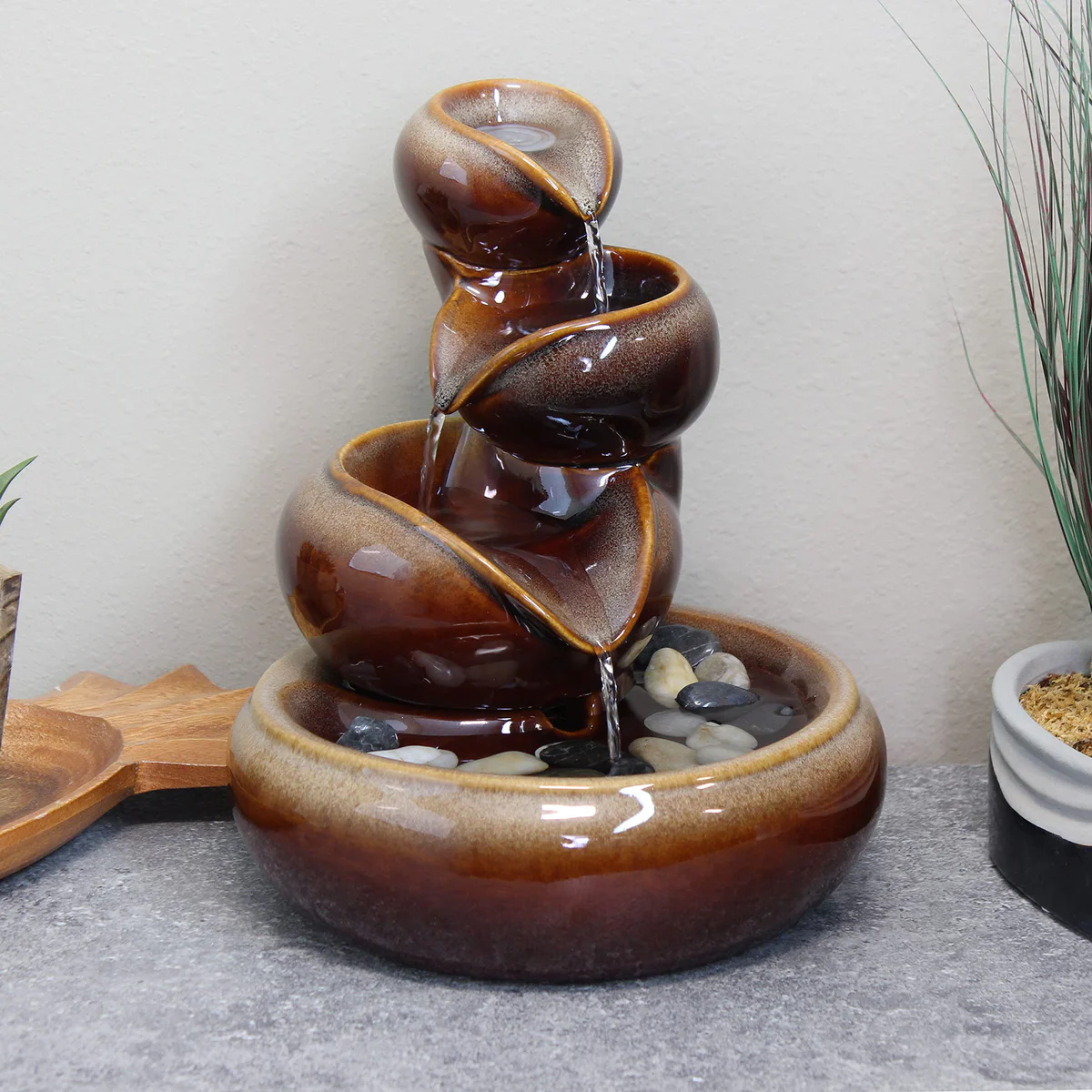Sunnydaze Glazed Ceramic Cascading Bowl Tabletop Fountain