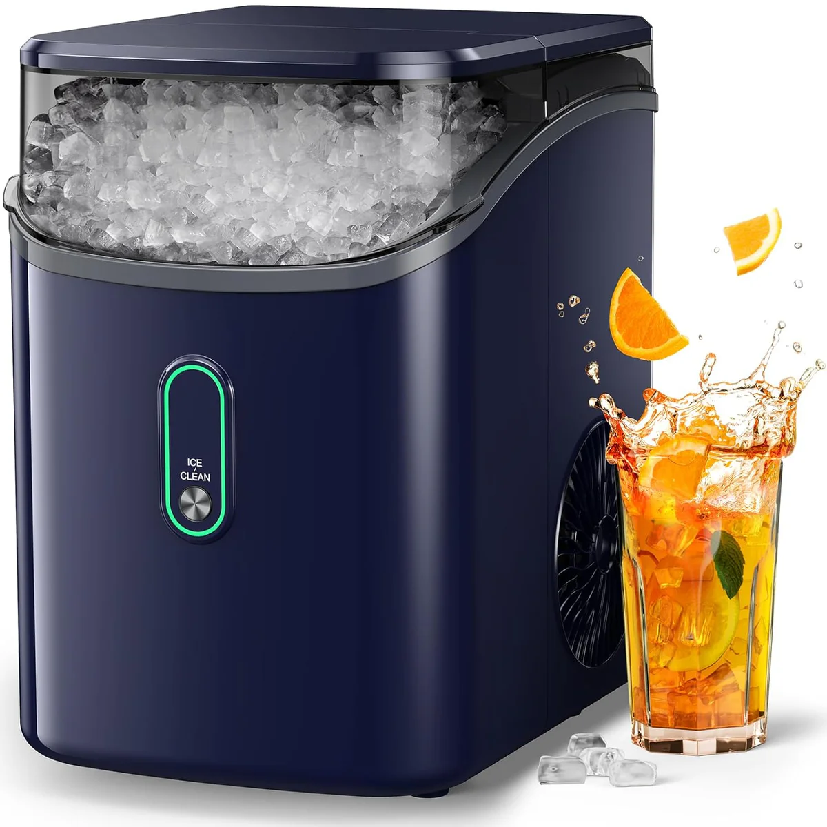 Silonn Nugget Ice Maker Countertop, Pebble Ice Maker with Crushed Ice, One-Click Operation Ice Machine with Self-Cleaning, 33lbs/24H for Home, Kitchen, Office, Blue Blue 33lb