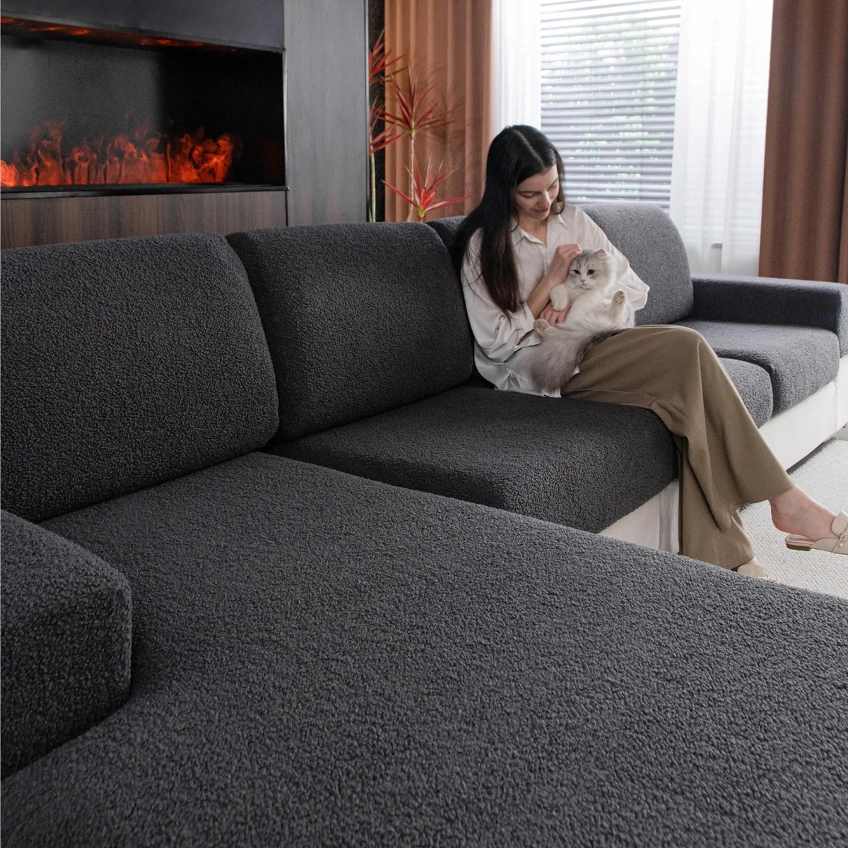 OHSIO Stretch Sectional Sofa Cushion Cover