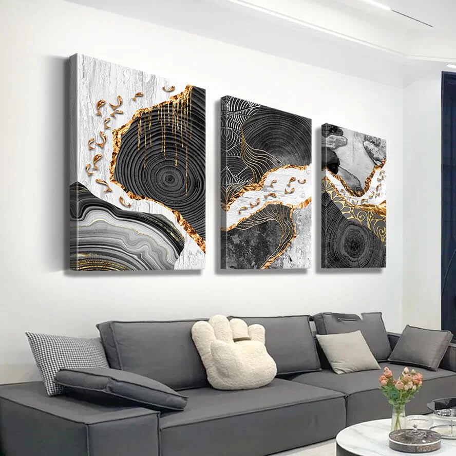 Meilaili Art Abstract Marble Tree Ring Canvas Wall Art