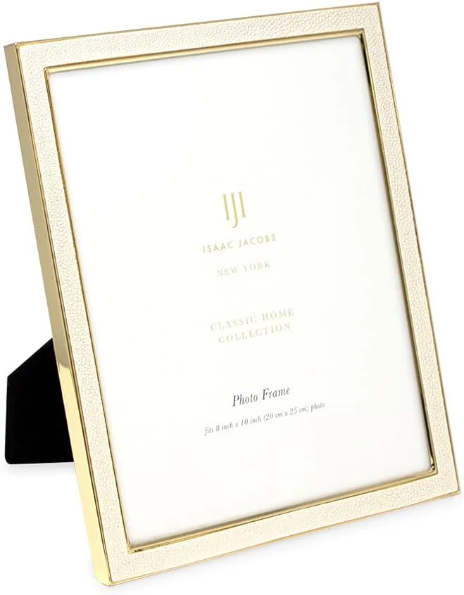 Isaac Jacobs White Leather Shagreen Border Picture Frame