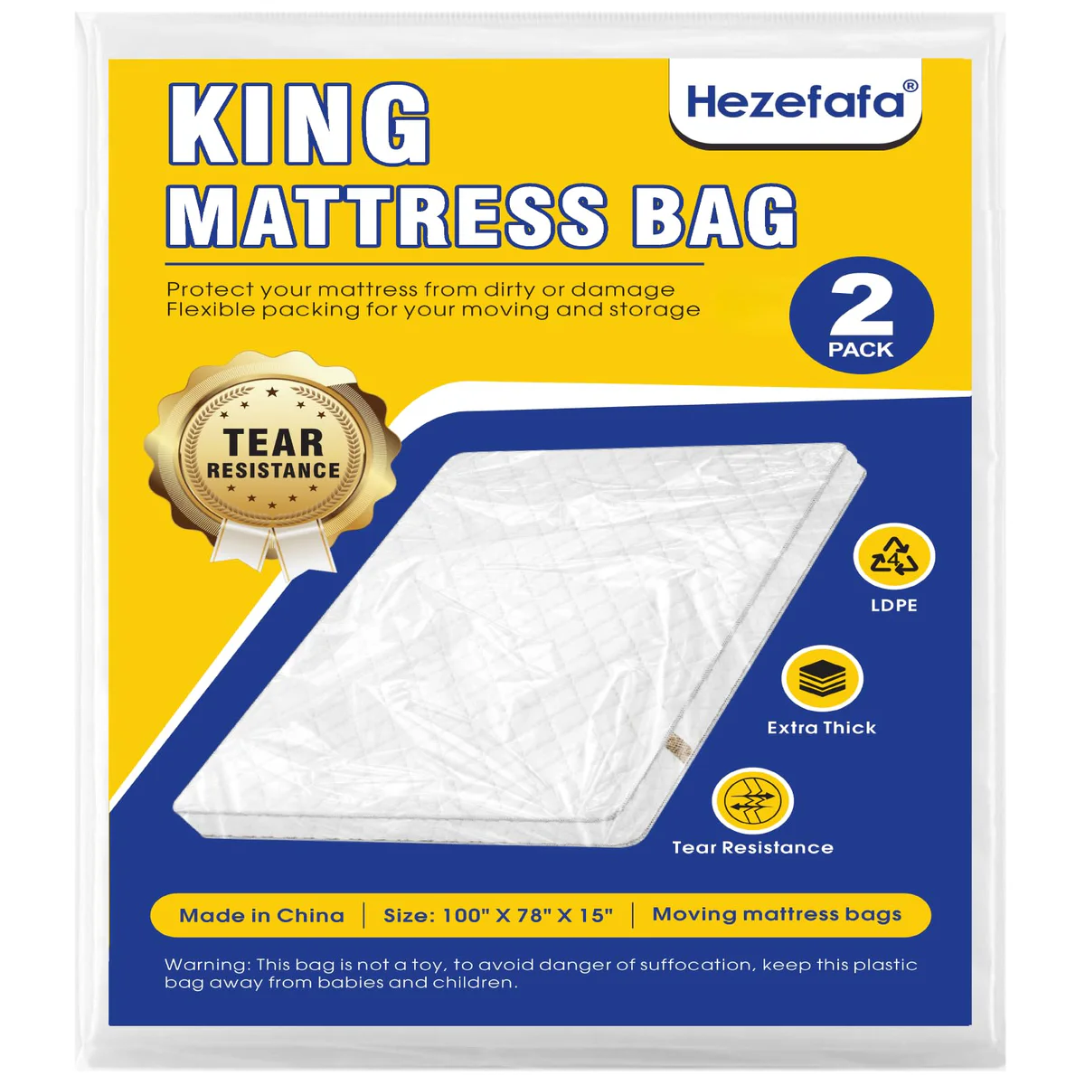 HEZEFAFA 2PK King Size Mattress Moving Storage Bag - Extra Thick
