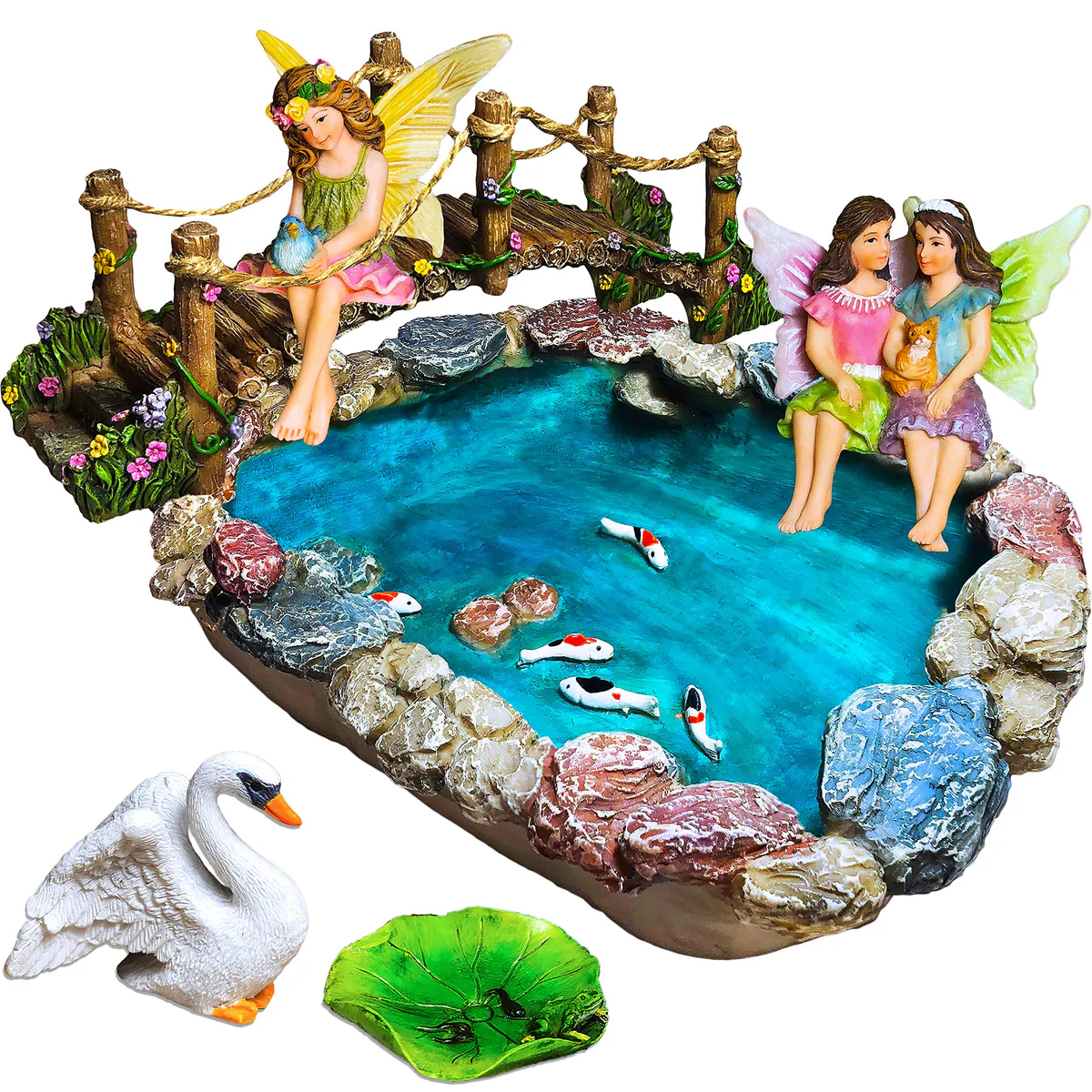 Mood Lab Fairy Garden Fish Pond Miniature Kit with Swan & Lily Pad