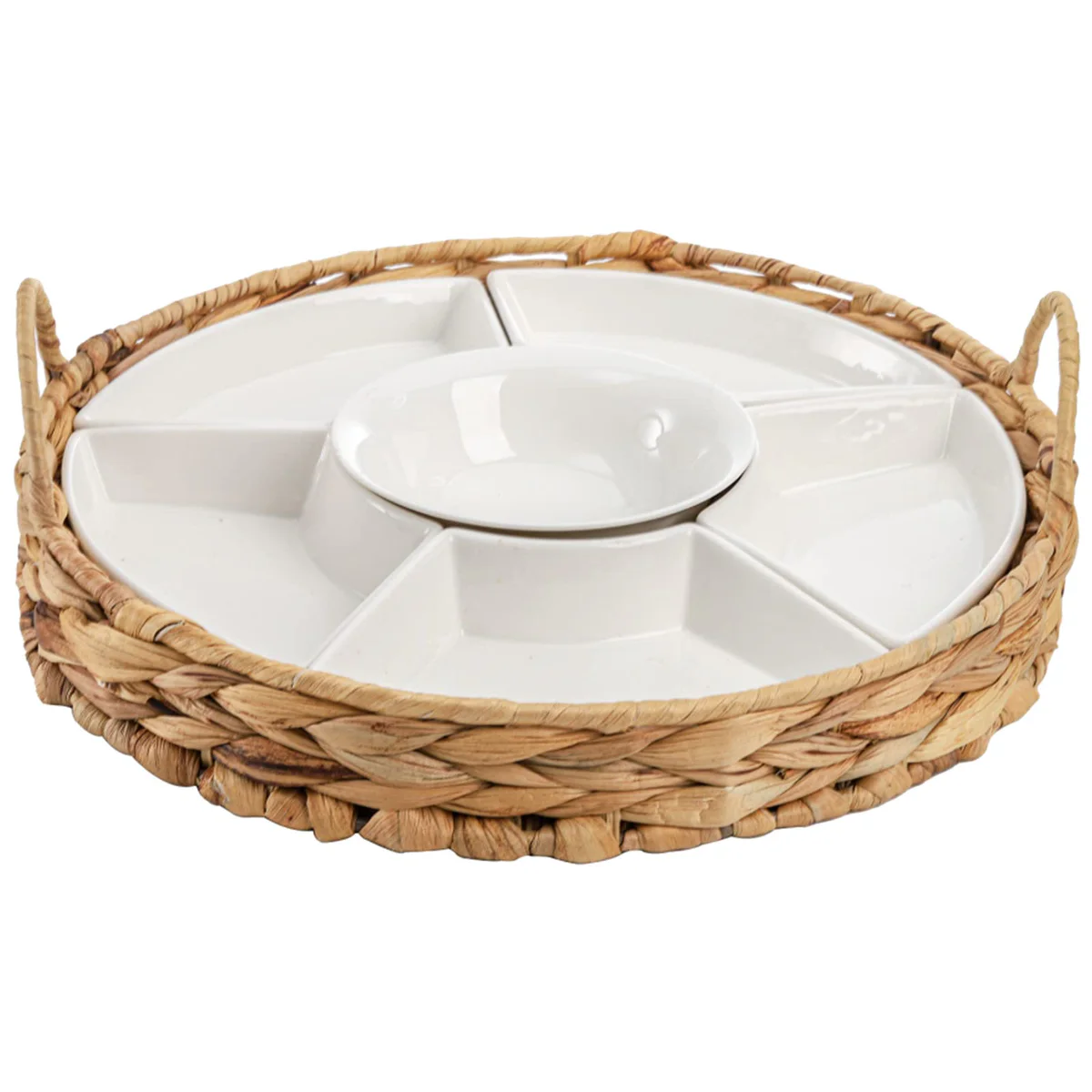 AVLA Serving Dish with Woven Tray Ceramic Divided 